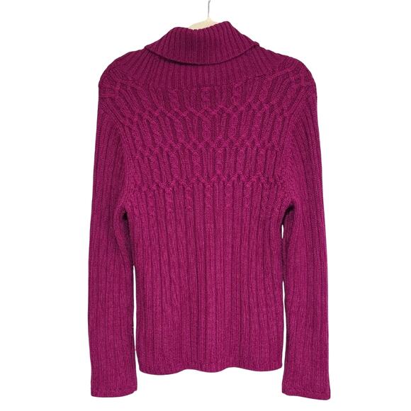 Women Sz XL Purple Wool Blend Cable Knit Ribbed Resort Wear Cowl Neck Sweater - Picture 2 of 11